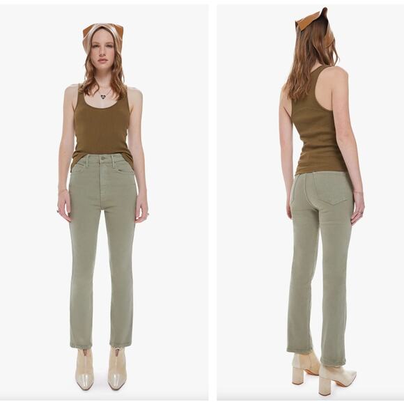 MOTHER High Waisted Smokin Double Ankle Jean Second Chance Oil Green Sz 30 {J38} - Picture 1 of 8